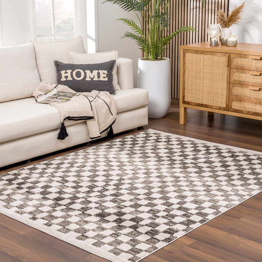 Benjy Cream & Charcoal Checkered Area Rug from PriceLows™