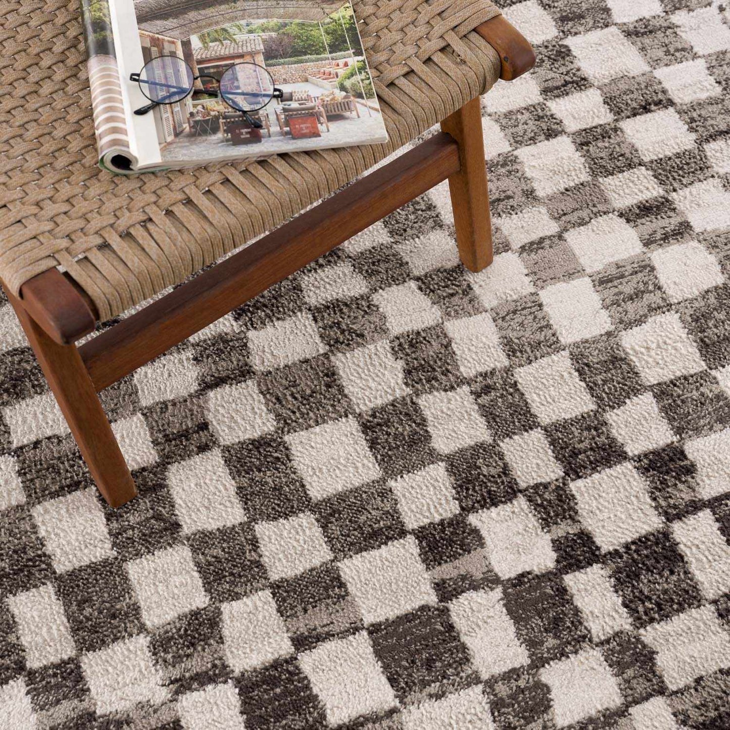 Benjy Cream & Charcoal Checkered Area Rug from PriceLows™