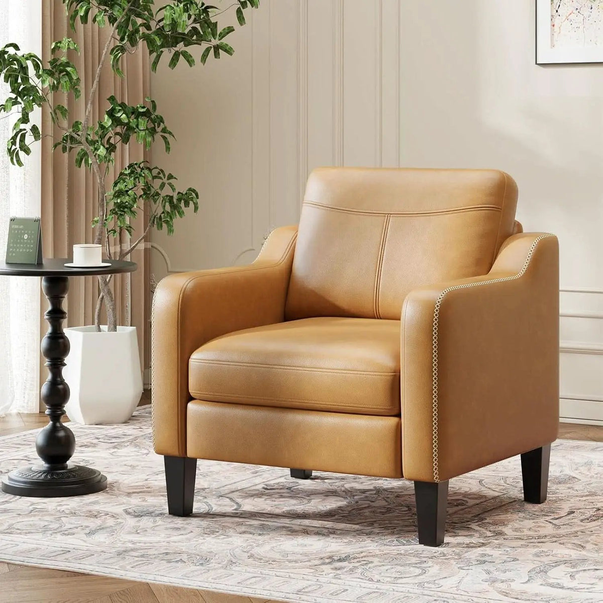 Brown PU Leather Mid Century Upholstered Armchairs from PriceLows™