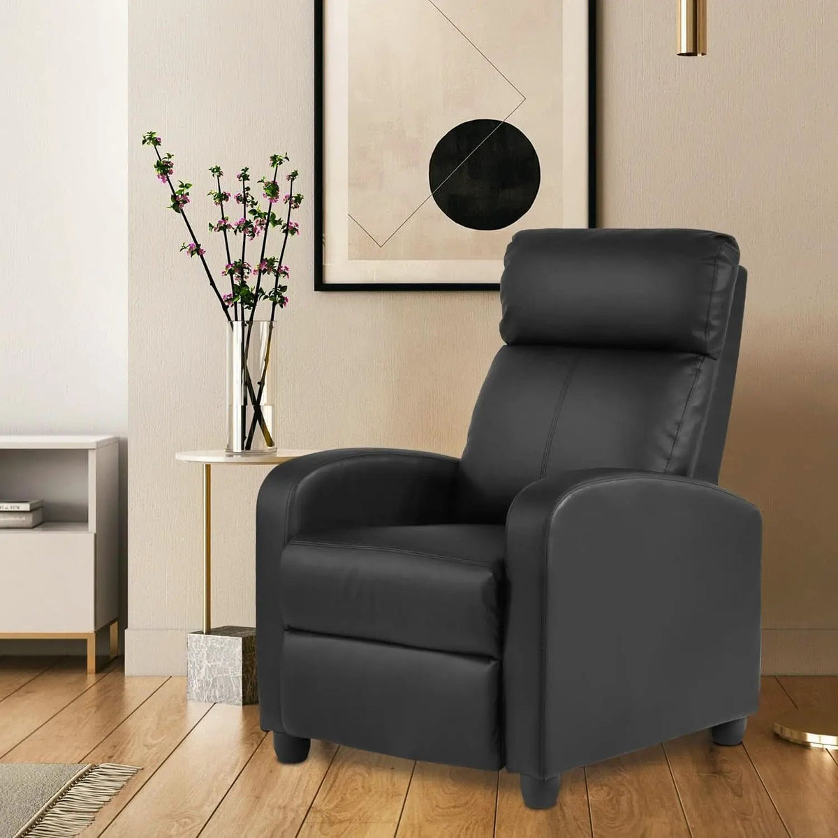 PU Leather Recliner Chair Black With Lumbar Support from PriceLows™