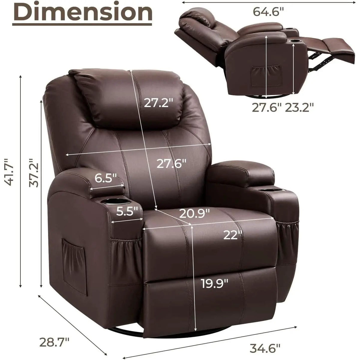 PU Leather Recliner Chair With Massage And Heat Brown from PriceLows™