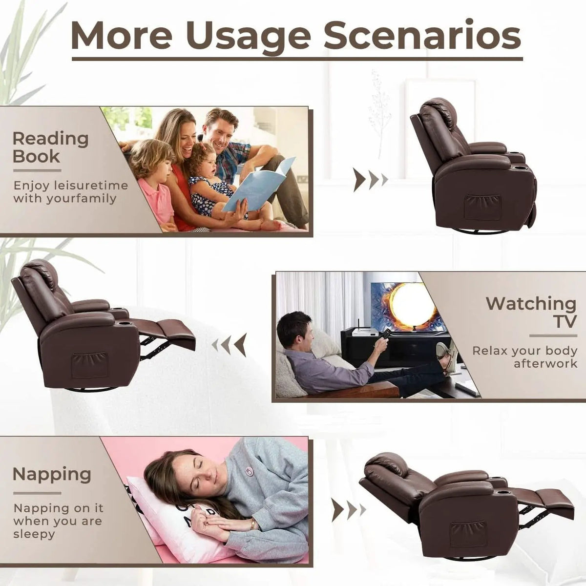 PU Leather Recliner Chair With Massage And Heat Brown from PriceLows™