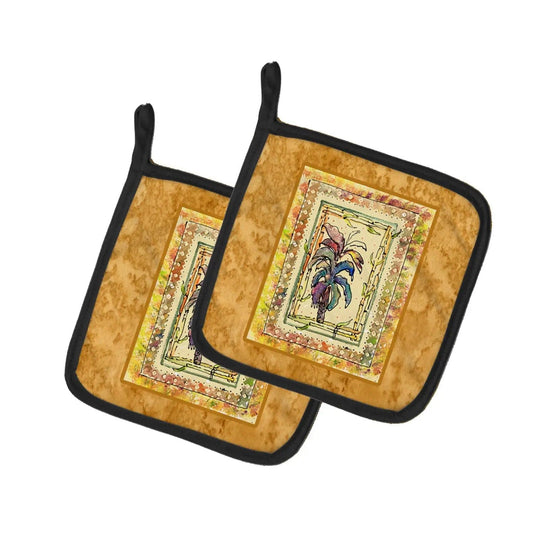 Pot Holder Set of 2 | Heat Resistant Quilted Hot Pads | 7.5 x 7.5 Inch | Palm Tree (Style 4)