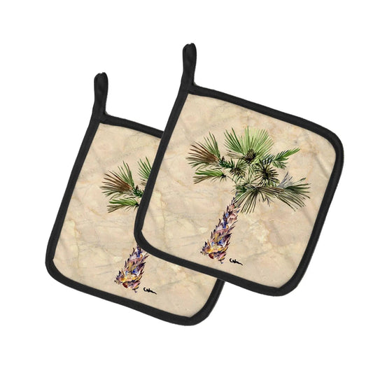 Pot Holder Set of 2 | Heat Resistant Quilted Hot Pads | 7.5 x 7.5 Inch | Palm Tree (Style 5)