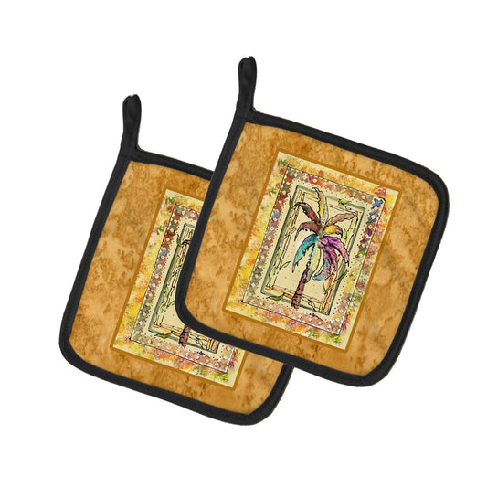 Pot Holder Set of 2 | Heat Resistant Quilted Hot Pads | 7.5 x 7.5 Inch | Palm Tree (Style 6)