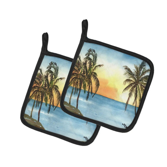 Pot Holder Set of 2 | Heat Resistant Quilted Hot Pads | 7.5 x 7.5 Inch | Palm Tree (Style 7)