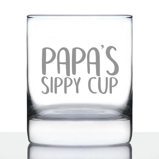 Etched Rocks Glass | 10 oz Whiskey Glass | Dishwasher Safe | Papa's Sippy Cup