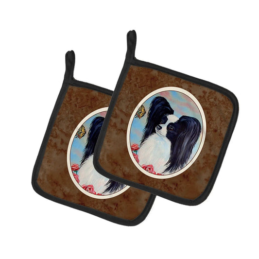 Pot Holder Set of 2 | Heat Resistant Quilted Hot Pads | 7.5 x 7.5 Inch | Papillon Black and White