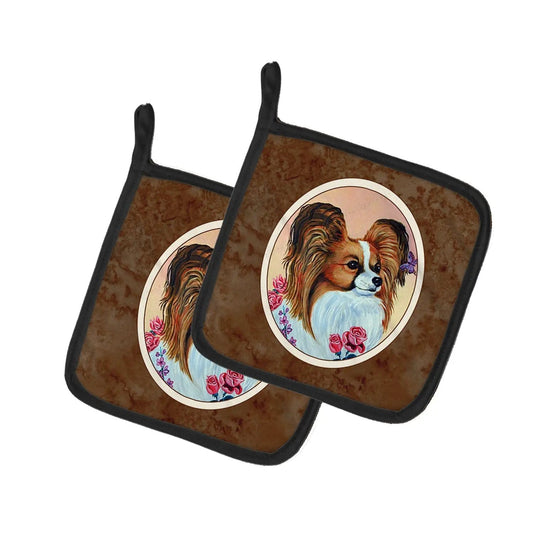 Pot Holder Set of 2 | Heat Resistant Quilted Hot Pads | 7.5 x 7.5 Inch | Papillon Rose