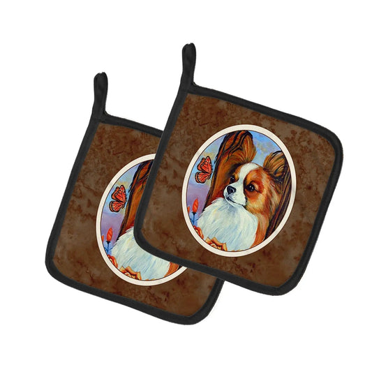 Pot Holder Set of 2 | Heat Resistant Quilted Hot Pads | 7.5 x 7.5 Inch | Papillon (Style 18)