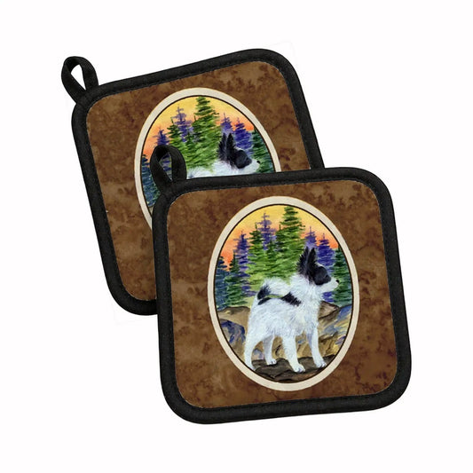Pot Holder Set of 2 | Heat Resistant Quilted Hot Pads | 7.5 x 7.5 Inch | Papillon (Style 8)