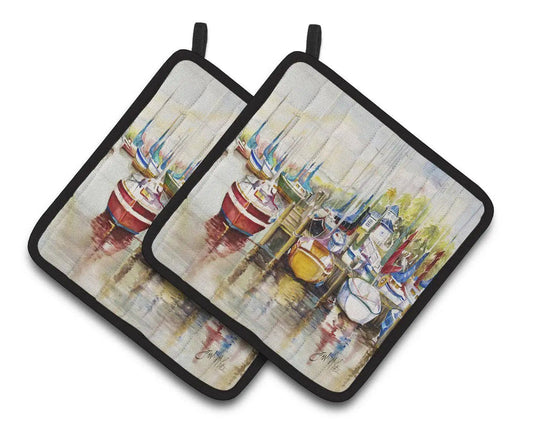 Pot Holder Set of 2 | Heat Resistant Quilted Hot Pads | 7.5 x 7.5 Inch | Paradise Sailboats