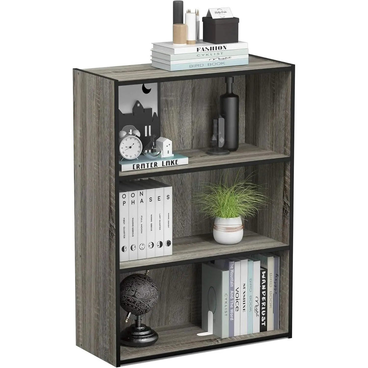 Pasir 3 Tier Open Shelf Bookcase in French Oak Grey from PriceLows™