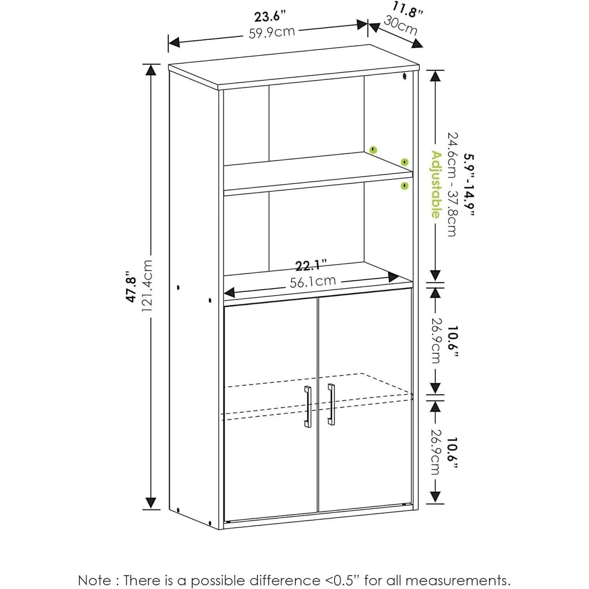 Pasir 4 Tier Storage Bookcase Black Oak Adjustable Shelves from PriceLows™