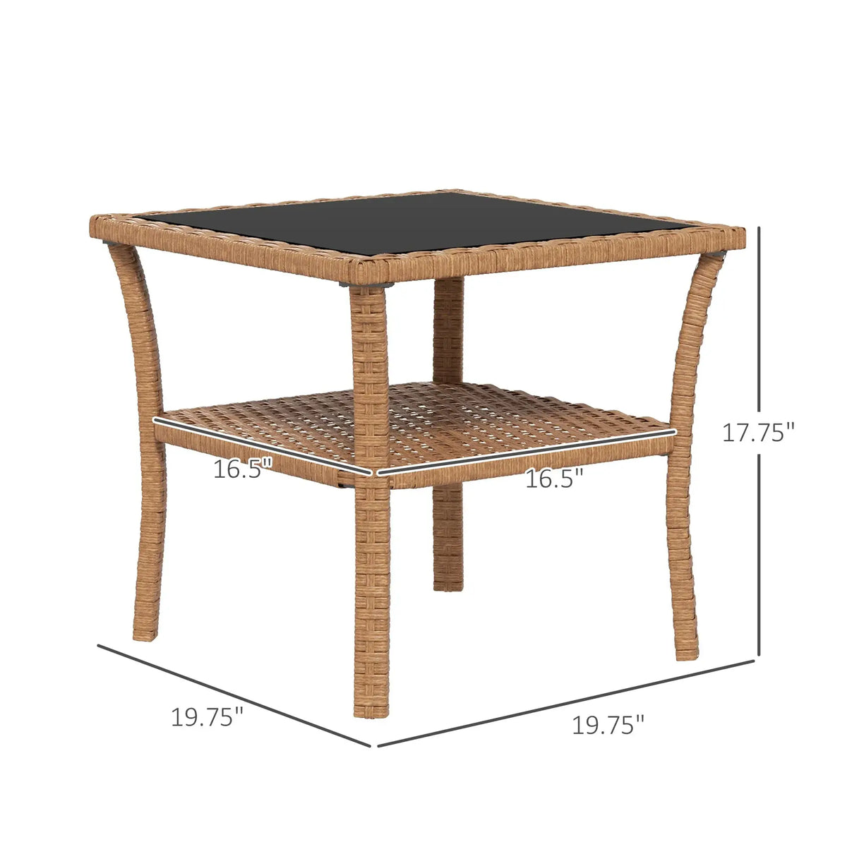Outsunny Patio Wicker Coffee Table W/ Two-Tier Design, Side Table, Sand from PriceLows™