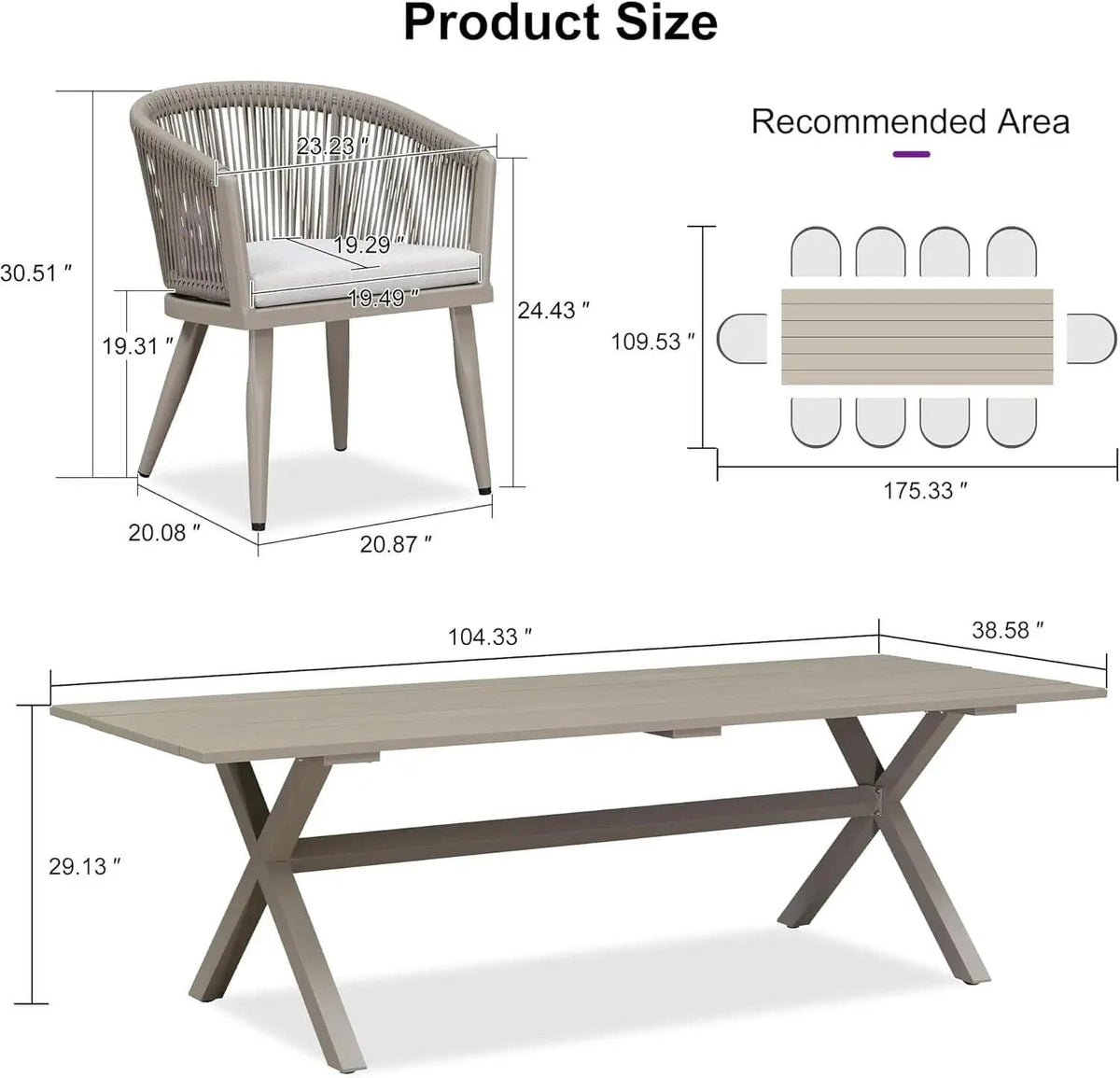 Patio Dining Set For 10 All-Weather Wicker Aluminum Table from PriceLows™