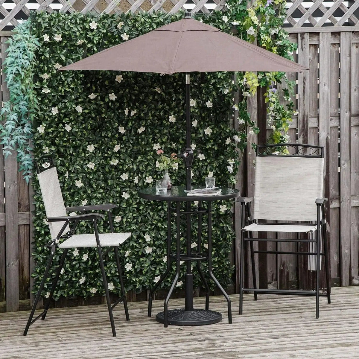 Patio Dining Set With 2 Folding Chairs Beige Umbrella from PriceLows™
