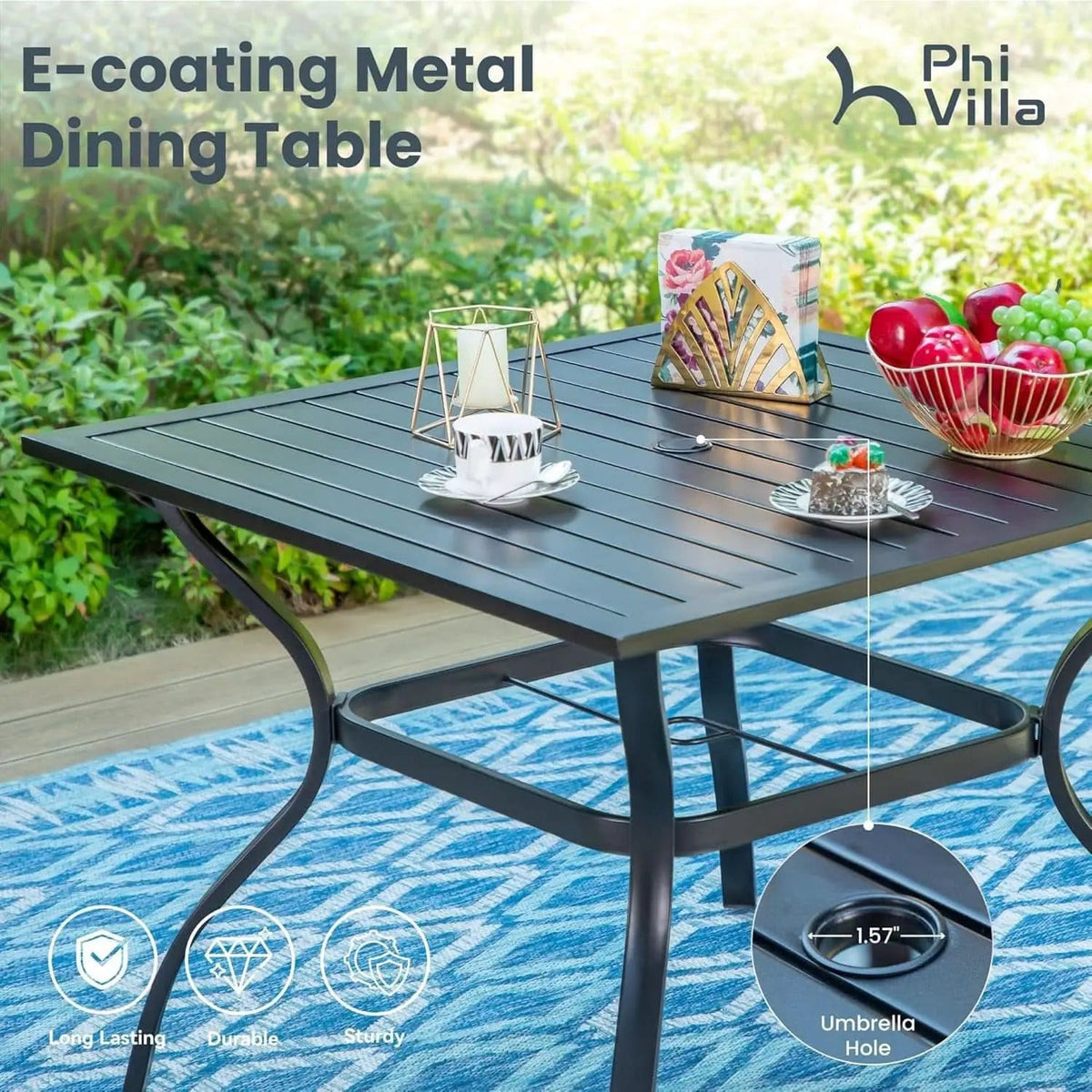 Patio Dining Set for 4 With Navy Umbrella and Padded Chairs from PriceLows™
