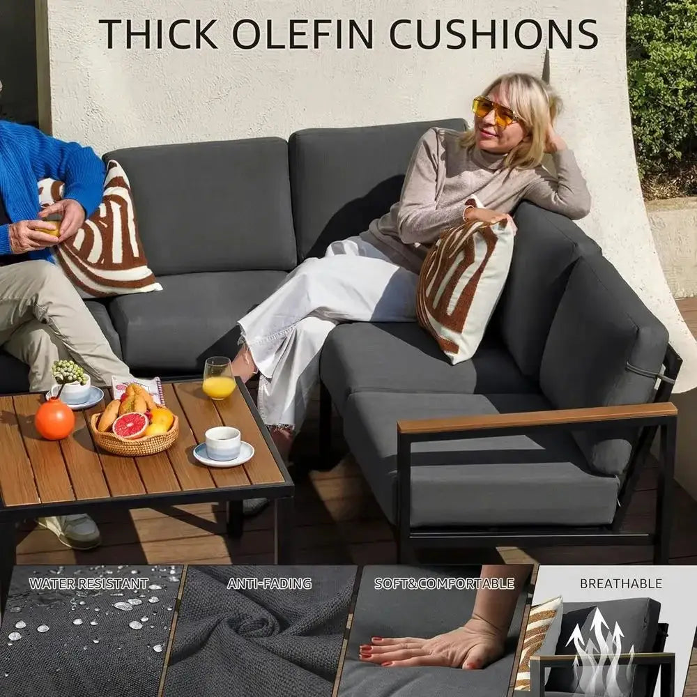 6 Pieces Patio urniture Set, Outdoor Couch with Thick Olein Cushions, auxwood Armrest and Tabletop, Ergonomic Highback, Sectiona from PriceLows™