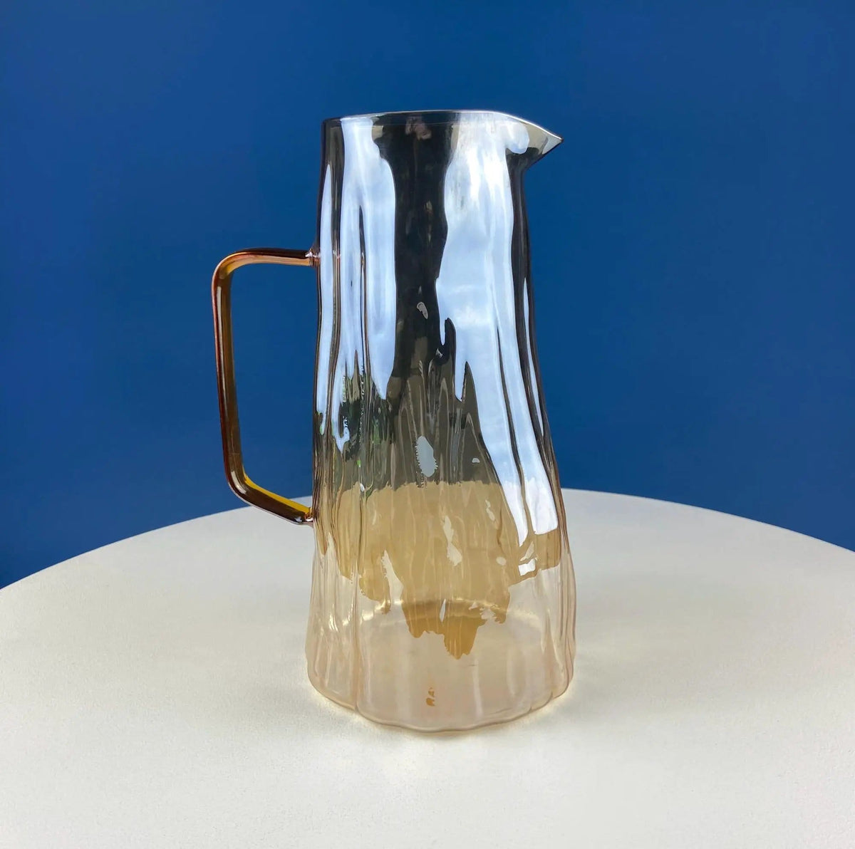 Iridescent Peach Bark Pattern Glass Pitcher Vase | Hand Blown 10" Water Ice Tea Juice or Lemonade Jug | Garden Party Lemonade Stand Tea Party | Collectors & Hosts