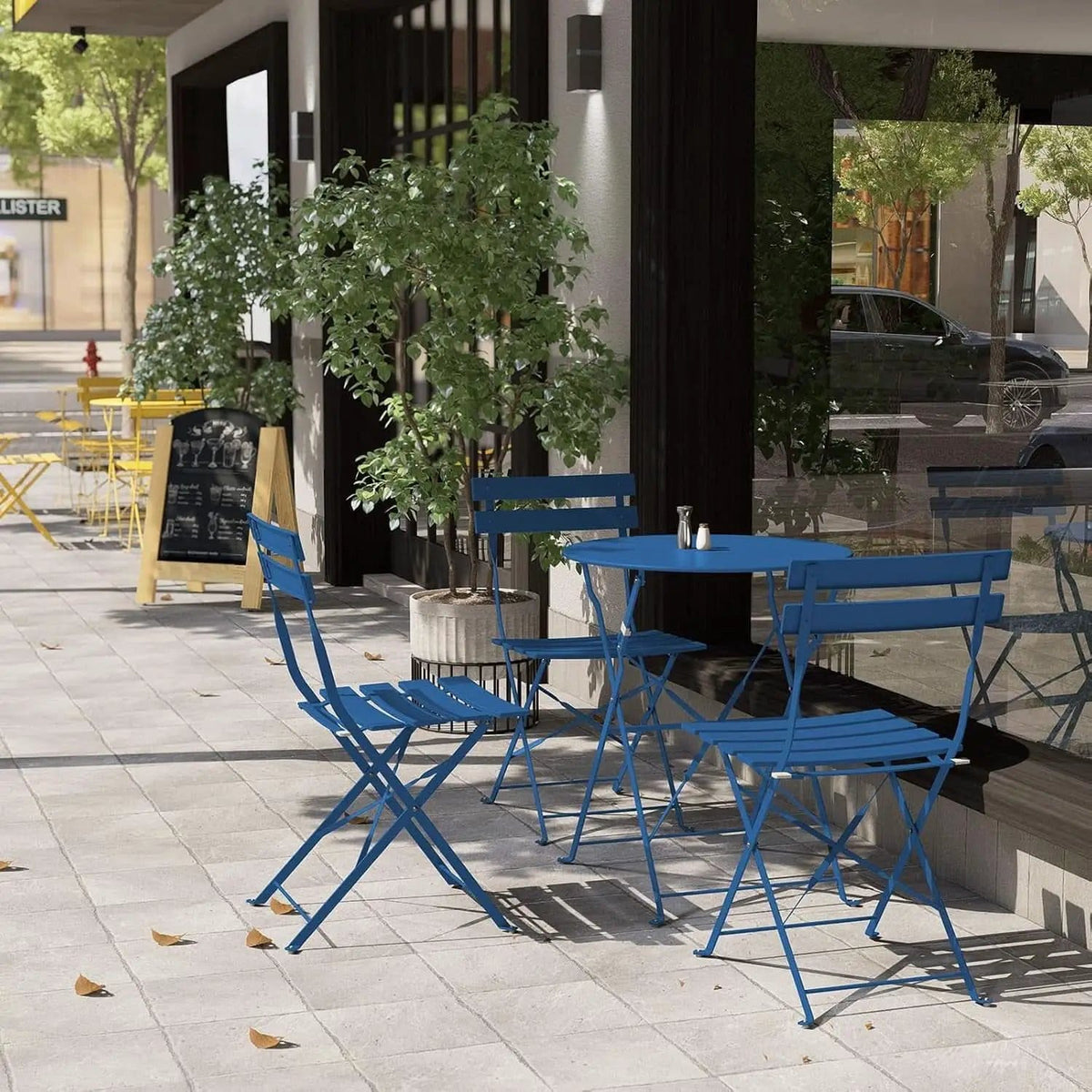 Peacock Blue 3 Piece Folding Bistro Set For Patio Garden from PriceLows™