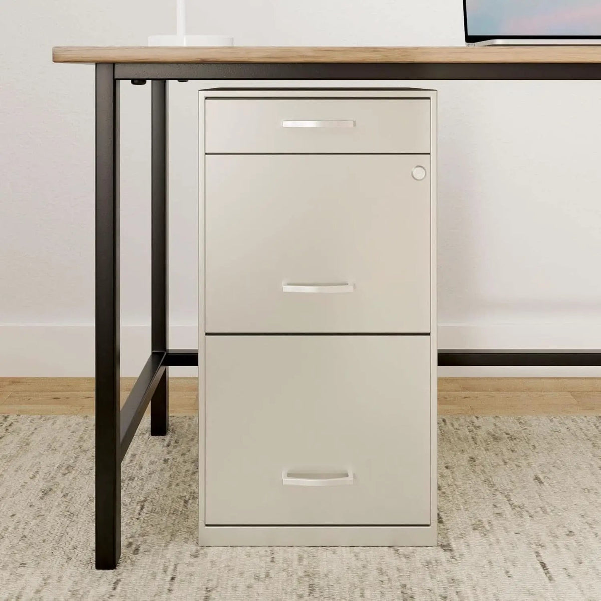 Pearl White 18 Inch Deep 3 Drawer Metal File Cabinet from PriceLows™