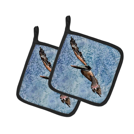 Pot Holder Set of 2 | Heat Resistant Quilted Hot Pads | 7.5 x 7.5 Inch | Pelican Cool Blue Water