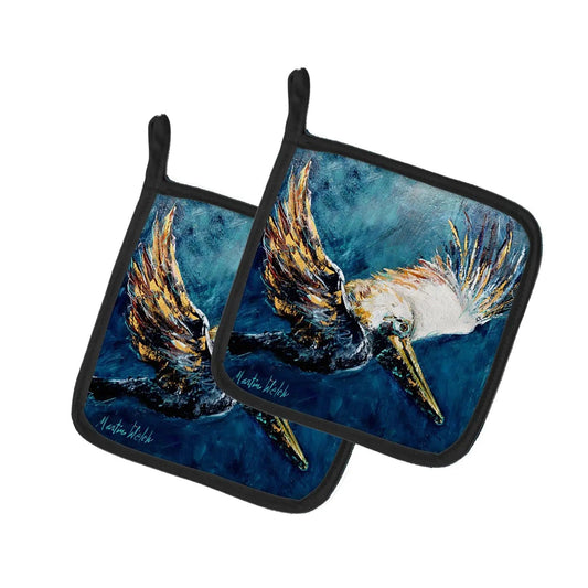 Pot Holder Set of 2 | Heat Resistant Quilted Hot Pads | 7.5 x 7.5 Inch | Pelican Go For It