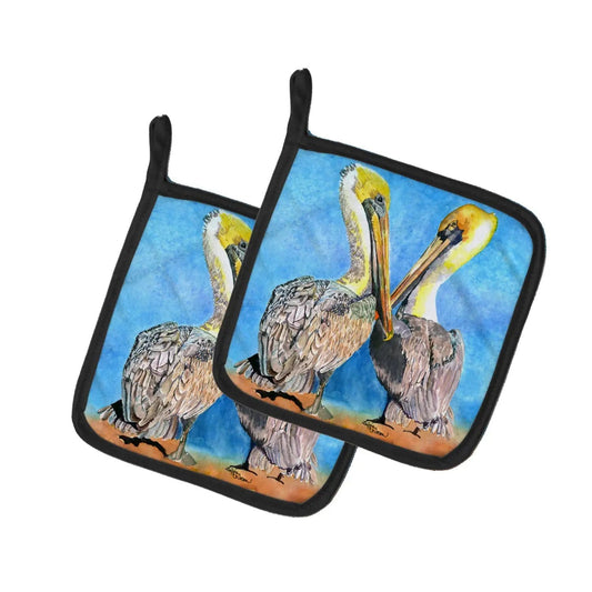 Pot Holder Set of 2 | Heat Resistant Quilted Hot Pads | 7.5 x 7.5 Inch | Pelican (Style 8)