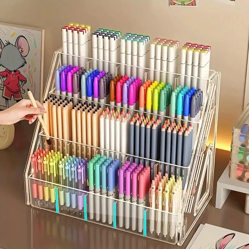 1Pc Pen Holder Organizer, Large Capacity Acrylic Storage Rack, Paintbrush Compartment Organizer, Suitable for Paintbrushes, Pencils, Markers, Suitable for Home, Office, School, Durable Design, Essential for Office Supplies an from PriceLows™