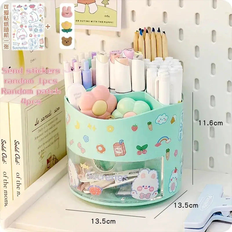 Cute Rotating Pen Holder Desktop Drawer Stationery Box Case School Office Desk Kawaii Stationery Storage Box Organizer Stickers from PriceLows™