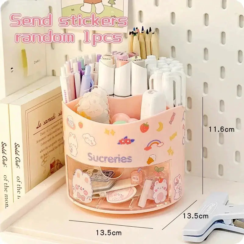 Cute Rotating Pen Holder Desktop Drawer Stationery Box Case School Office Desk Kawaii Stationery Storage Box Organizer Stickers from PriceLows™