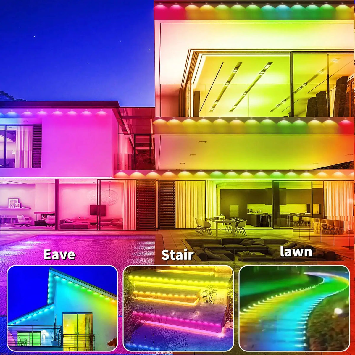 Permanent Outdoor String Lights 60M 120LEDs Smart RGBIC LED Lights IP67 Waterproof Full House Eaves Lights Halloween Decor Alexa from PriceLows™