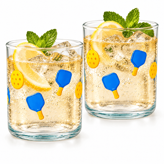 Khen Set of 2 Pickleball Paddle Icon Juice Glass Athletic Sports Cup 14.8oz