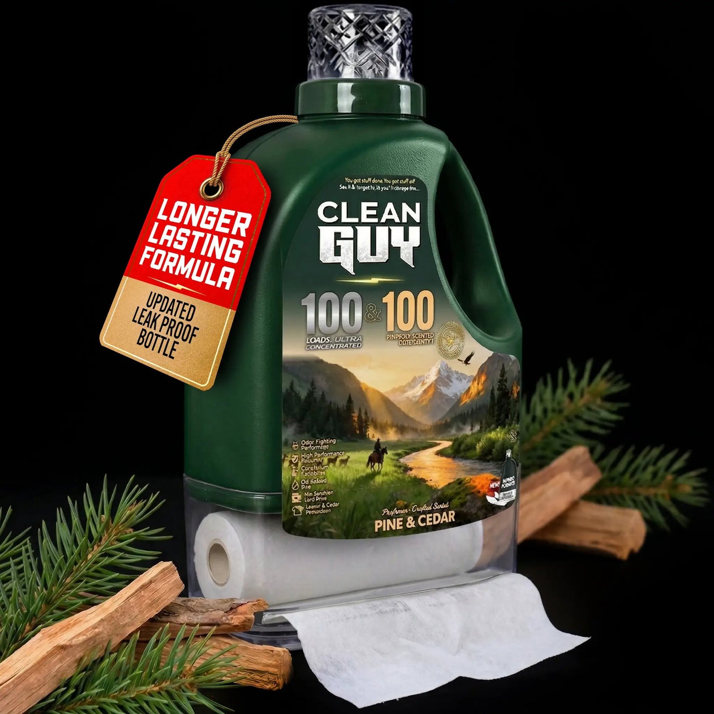 Heavy Duty Premium Laundry Detergent + Built-In Dryer Sheets (100 Loads) - PINE & CEDAR from PriceLows™
