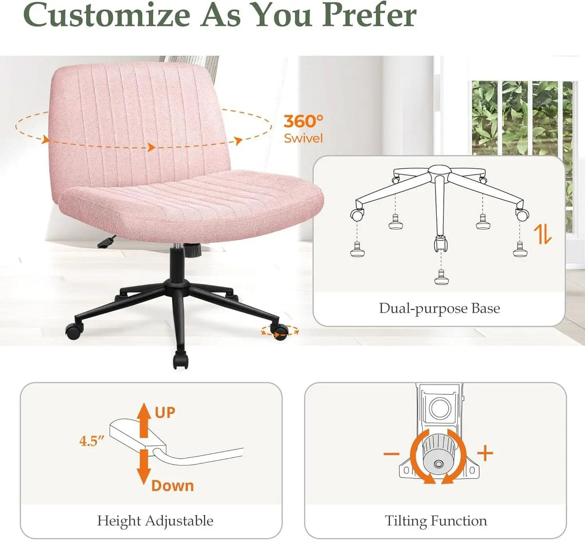 Pink Criss Cross Office Chair With Wheels Armless Swivel from PriceLows™
