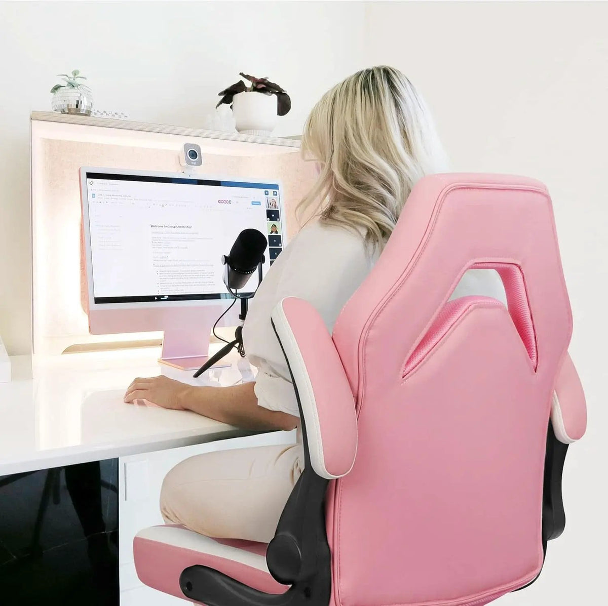 Pink Ergonomic Gaming Chair With Adjustable Lumbar Support from PriceLows™