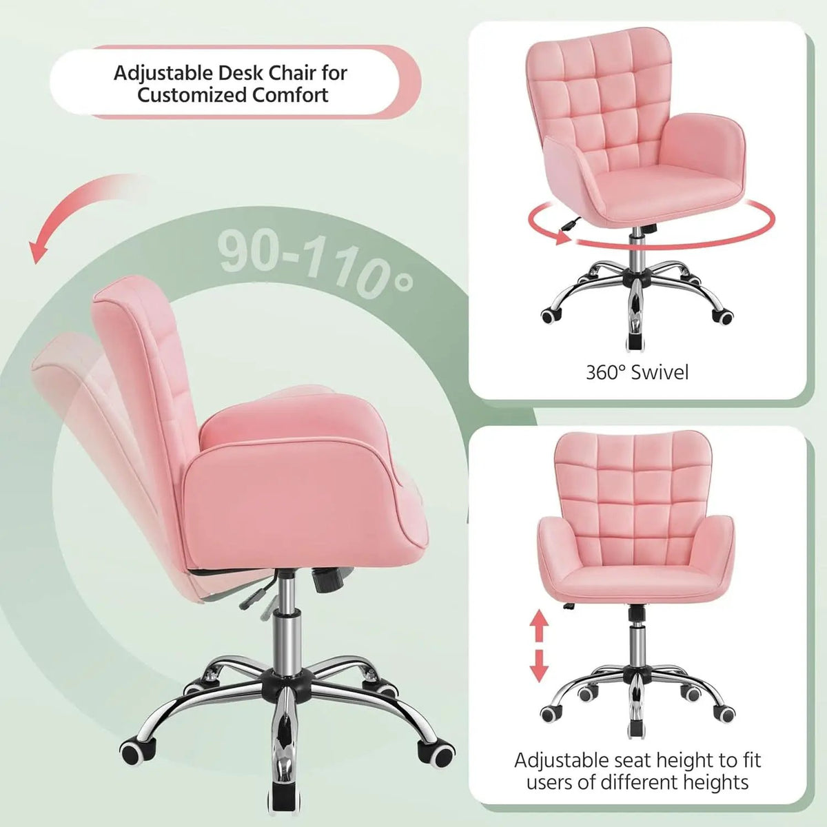 Pink Ergonomic Office Chair With Adjustable Height from PriceLows™