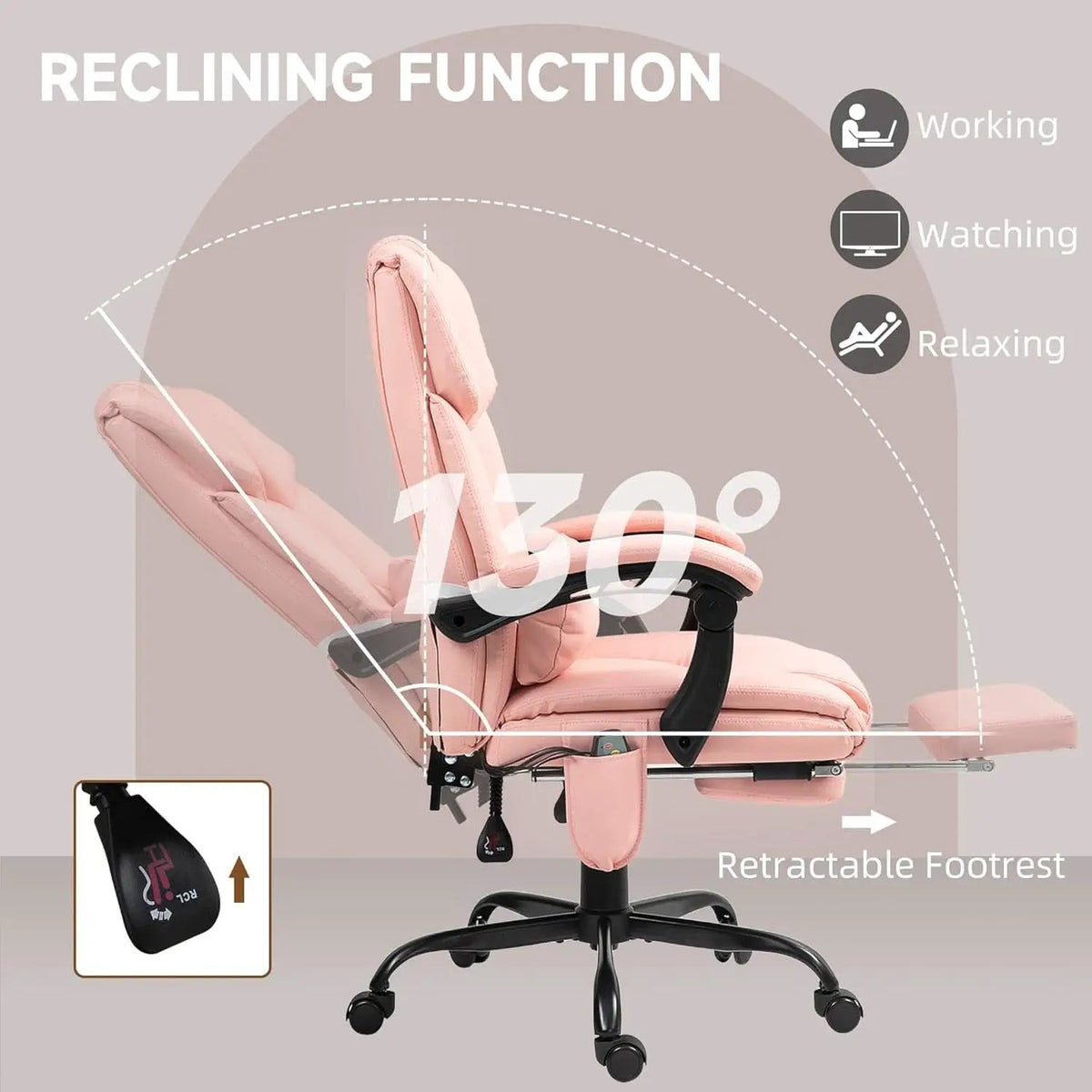 Pink Massage Office Chair With 6 Vibration Points Footrest from PriceLows™