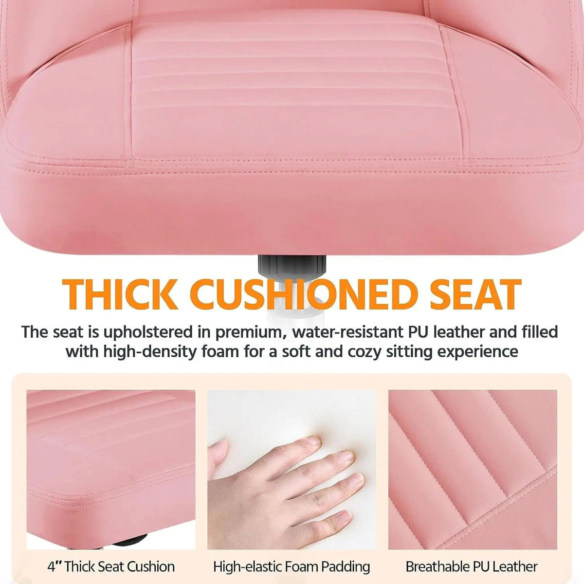 Pink PU Leather Armless Office Chair With Rolling Wheels from PriceLows™