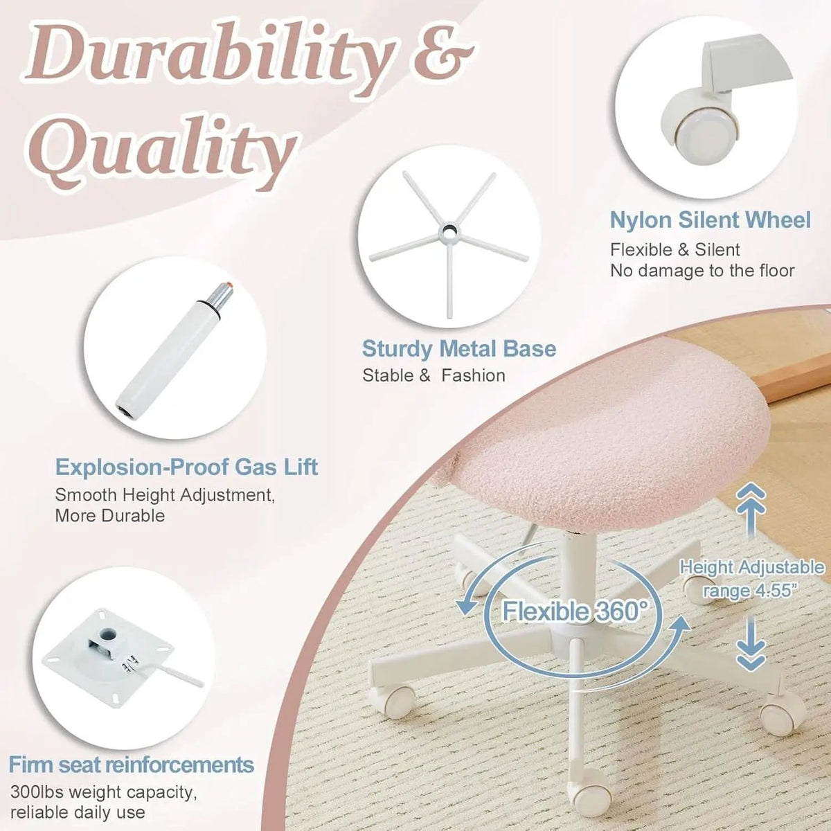Pink Teddy Desk Chair With Lumbar Support And Wheels from PriceLows™