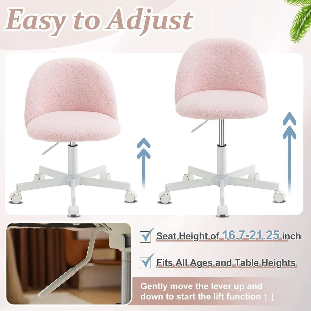 Pink Teddy Desk Chair With Lumbar Support And Wheels from PriceLows™