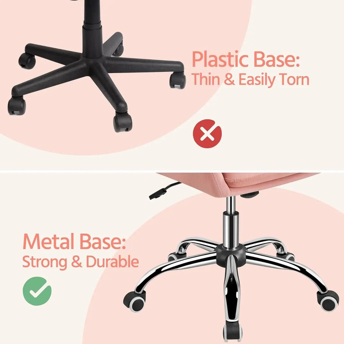 Pink Velvet Desk Chair With Wheels And Armrests Swivel Office Chair from PriceLows™