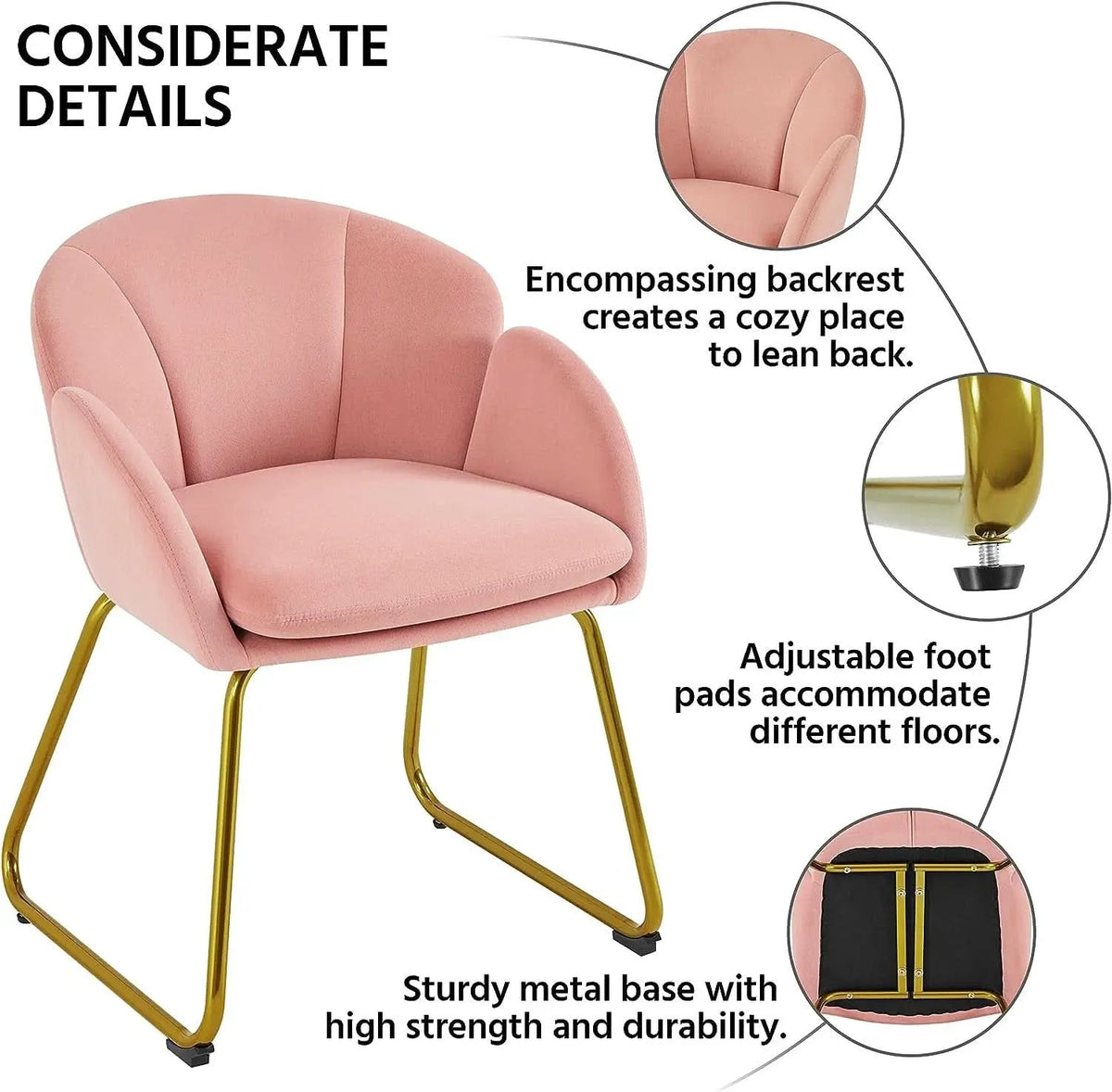 Pink Velvet Flower Armchair With Gold Legs Living Room from PriceLows™