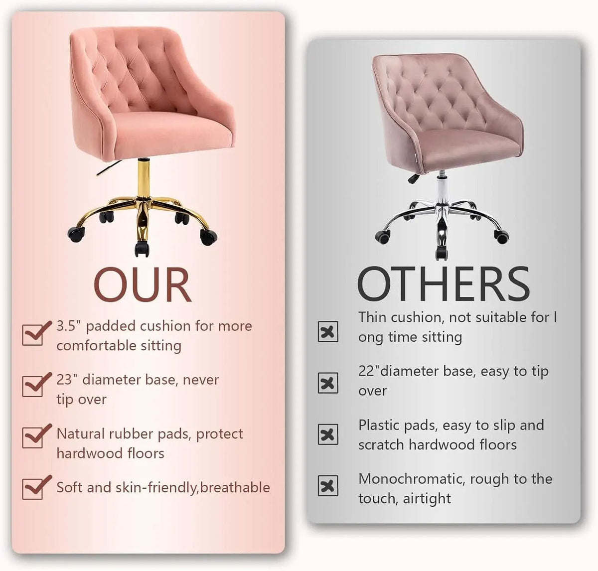 Pink Velvet Office Chair 360 Swivel Modern Desk Chair from PriceLows™