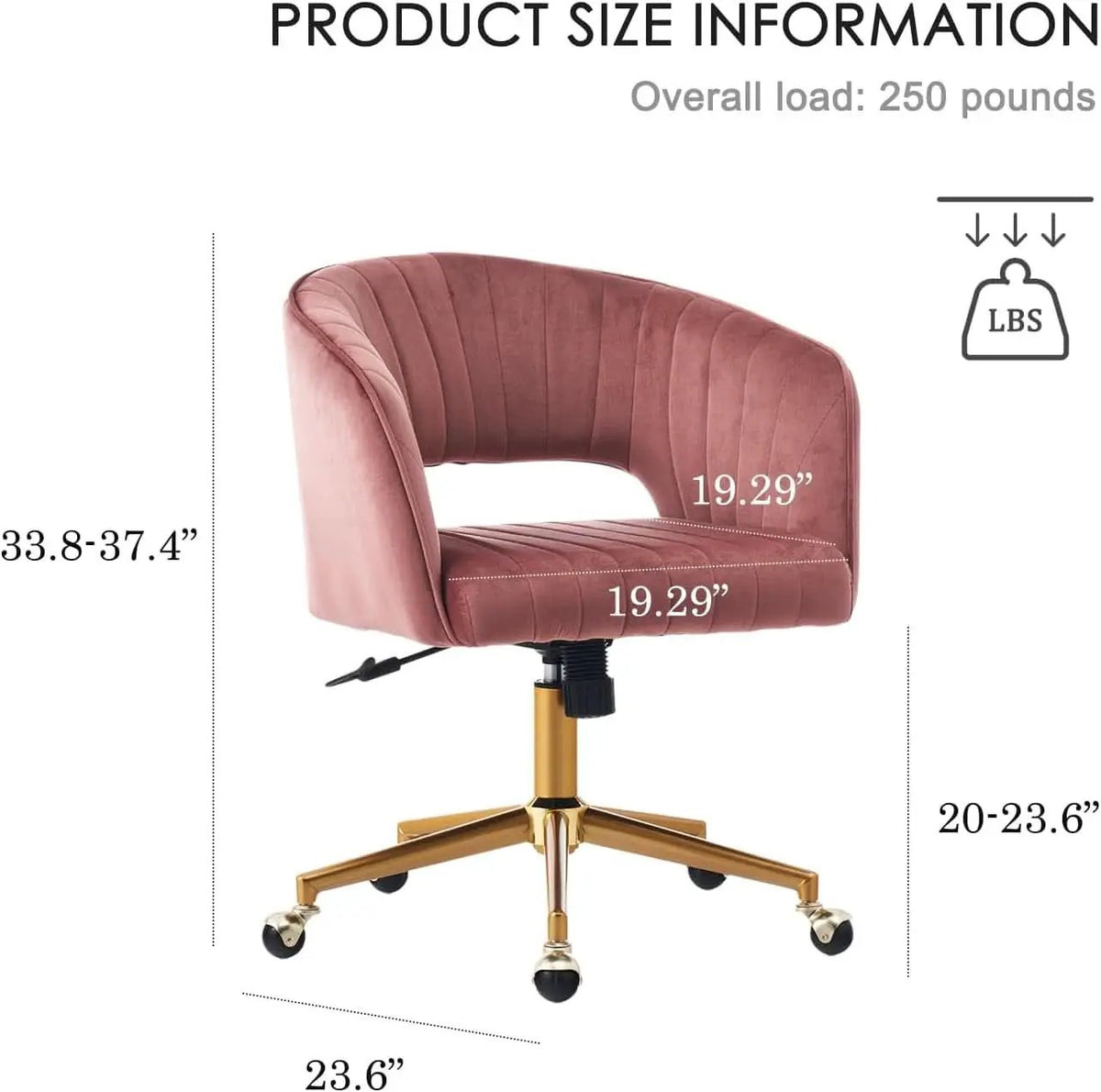 Pink Velvet Swivel Home Office Chair 360 Degree With Gold Base from PriceLows™