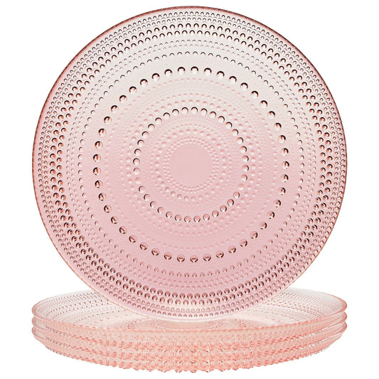 Blush Pink Hobnail Glass Dinner Plates, 10.6-Inch | Set of 4 | Glass | Entertaining