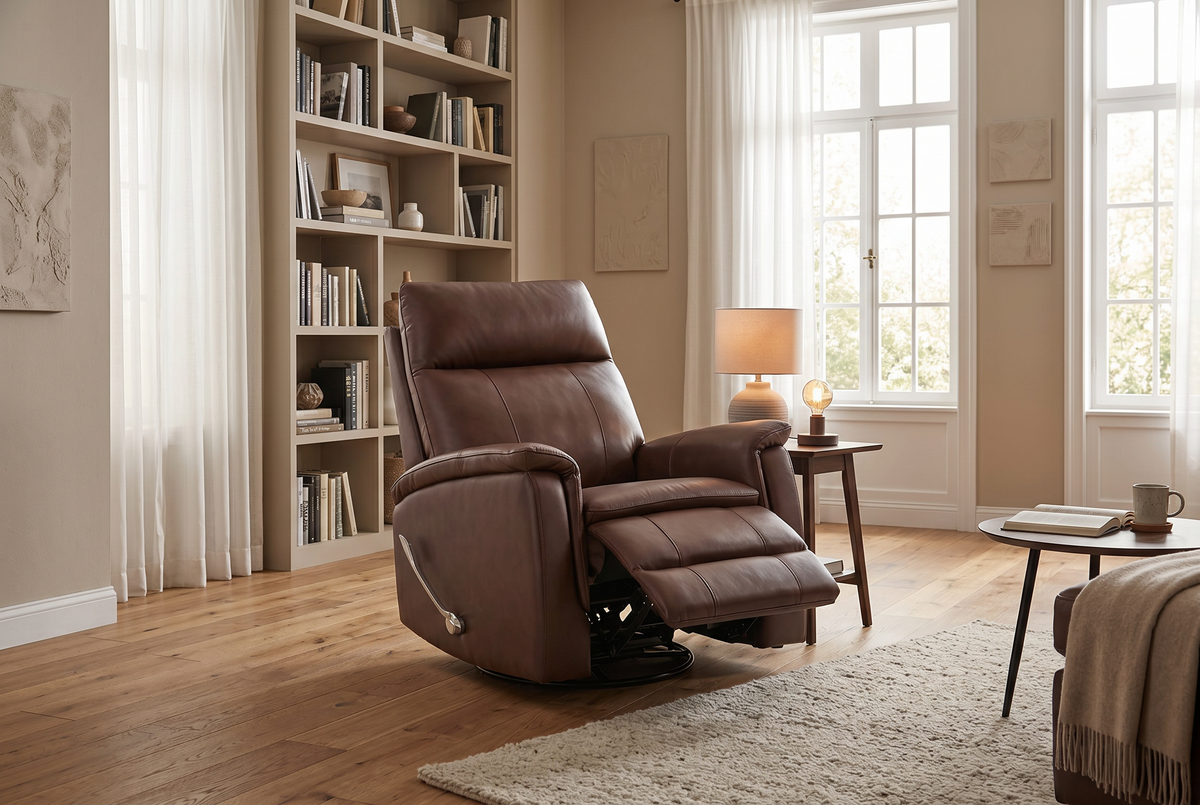 Manual Recliner | Leather Look Material | Single Seat Brown