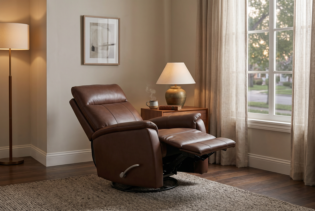 Manual Recliner | Leather Look Material | Single Seat Brown