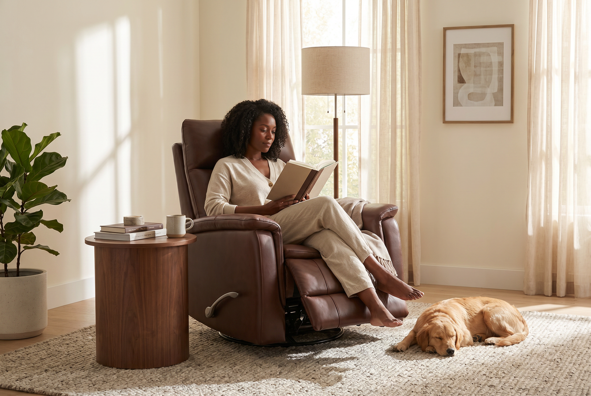Manual Recliner | Leather Look Material | Single Seat Brown